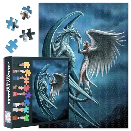 Puzzle für Erwachsene 1000 Teile - Epische Fantasy-Schlacht zwischen Drachen und Kriegern, Coolste Puzzles für Erwachsene, Premium Puzzle 1000 Teile (50x70cm) von TISHIRON