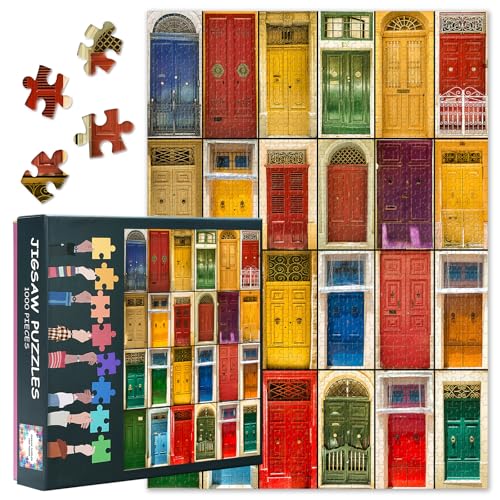 Puzzle für Erwachsene 1000 Teile - Kunstwerk mit bunten Haustüren lebendigen Farben, Premium Puzzle 1000 Teile (50x70cm) von TISHIRON