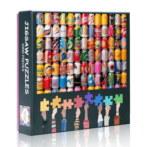 Puzzle für Erwachsene mit 1000 Teilen – Lebendige Getränkedosen, Moderne Getränkeflaschenkunst mit Premium Puzzlebrett, Puzzle für Erwachsene mit 1000 Teilen (27,5 x 19,7 Zoll) von TISHIRON