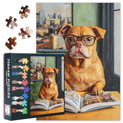 Puzzle mit 1000 Teilen – Hund mit Brille Lesen eines Buches, leicht zu lösende Puzzle für Erwachsene und Kinder ab 9 Jahren, Fertige Größe 50 x 70 cm Puzzle mit 1000 Teilen – Hund mit Brille Lesen eines Buches, leicht zu lösende Puzzle für Erwachsene und Kinder ab 9 Jahren, Fertige Größe 50 x 70 cm von TISHIRON