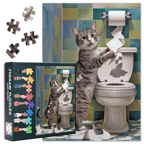 Puzzle mit 1000 Teilen – Kätzchen in der Toilette, Geschicklichkeitsspiel für die ganze Familie, buntes Puzzle-Spiel, Erwachsenenpuzzle ab 6 Jahren, Fertige Größe 50 x 70 cm Puzzle mit 1000 Teilen – Kätzchen in der Toilette, Geschicklichkeitsspiel für die ganze Familie, buntes Puzzle-Spiel, Erwachsenenpuzzle ab 6 Jahren, Fertige Größe 50 x 70 cm von TISHIRON