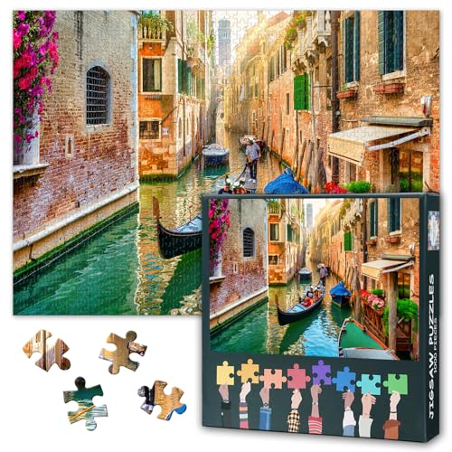 Puzzle mit 1000 Teilen für Erwachsene, Venedig, Italien, K, Landschaftskunst – Romantische Wasserstadt-Szene mit Gondeln und historischer Architektur, herausforderndes Wanddekor-Puzzle, 70 x 50 cm von TISHIRON