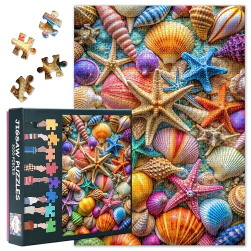 Puzzle mit 1000 Teilen für Erwachsene, lebendige Muscheln und Seestern-Kollektion, Ozean-Strand-Themenkunst mit aufwendigen Muschelmustern, herausforderndes Küstenwanddekor-Puzzle, 70 x 50 cm Puzzle mit 1000 Teilen für Erwachsene, lebendige Muscheln und Seestern-Kollektion, Ozean-Strand-Themenkunst mit aufwendigen Muschelmustern, herausforderndes Küstenwanddekor-Puzzle, 70 x 50 cm von TISHIRON