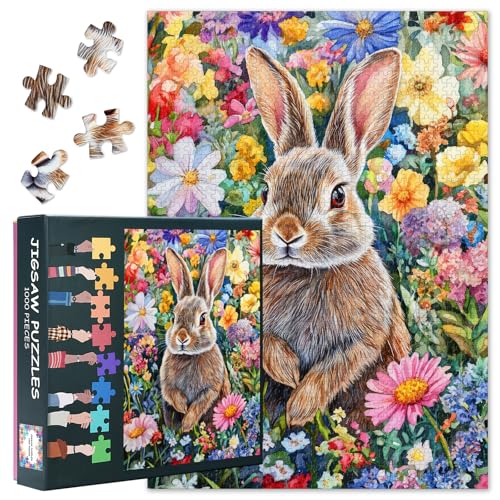 Puzzle mit 1000 Teilen für Erwachsene, lebendige florale Wildtierkunst mit Premium-Puzzlebrett, herausfordernde Tiermotiv-Puzzles für Erwachsene (70 x 50 cm) von TISHIRON