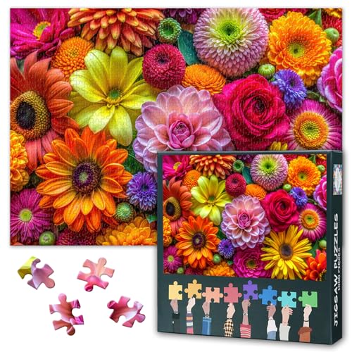 Puzzle mit 1000 Teilen für Erwachsene, lebendiger Blumenstrauß, bunte botanische Nahaufnahme, blühender Garten, Wanddekoration, herausforderndes Puzzle für Heimdekoration, 70 x 50 cm Puzzle mit 1000 Teilen für Erwachsene, lebendiger Blumenstrauß, bunte botanische Nahaufnahme, blühender Garten, Wanddekoration, herausforderndes Puzzle für Heimdekoration, 70 x 50 cm von TISHIRON