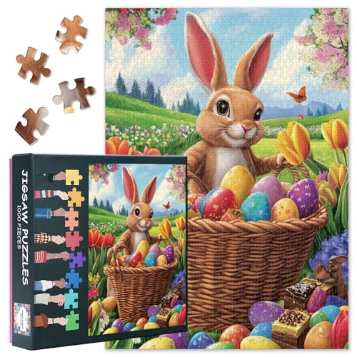 Puzzle mit 1000 Teilen für Erwachsene – Hase im Tulpenfeld, ein 1000-teiliges Puzzle für Erwachsene und Kinder ab 9 Jahren, Geschicklichkeitsspiel für die ganze Familie, Fertige Größe 50 x 70 cm von TISHIRON