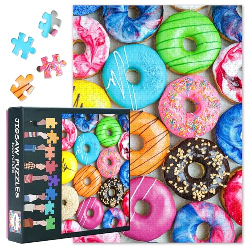 Puzzle mit 1000 Teilen für Erwachsene – bunte Donuts und süße Leckereien, lebhafte Dessert-Kunstwerke für Erwachsene, 1000 Teile, Premium-Puzzlebrett, 69 x 50 cm von TISHIRON