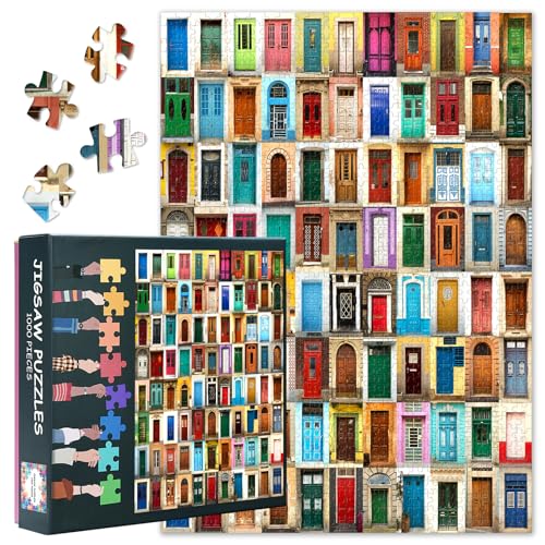 Puzzle mit 1000 Teilen für Erwachsene – farbenfrohes Tür-Thema, herausforderndes Puzzle, 60 x 50 cm, Familien-Lernspiele und Heimdekor-Geschenk (Italien-Collage-Serie) von TISHIRON
