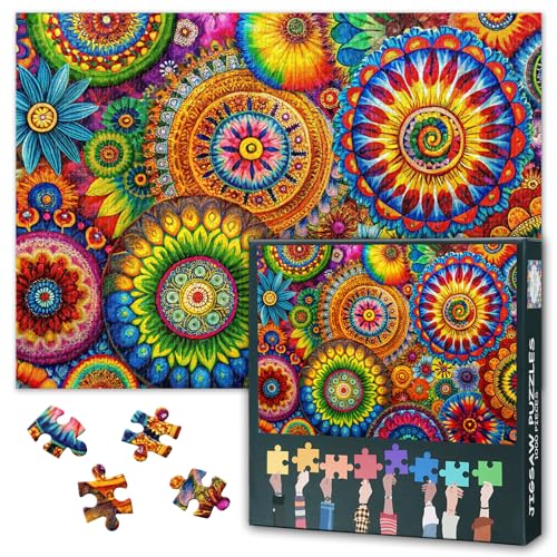 Puzzle mit 1000 Teilen für Erwachsene und Teenager, grooviges Hippie-Design mit lebendigen Mustern, aufwendiges böhmisches Kunstwerk, hochwertiges Papierpuzzle, kreative Geschenkidee, achtsame von TISHIRON