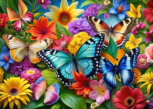 Puzzle mit 1000 Teilen: Bunte Schmetterlinge, die in einem Blumenfeld fliegen, ein farbenfrohes Puzzle-Spiel. Leicht zu lösende Puzzle für Erwachsene und Kinder ab 9 Jahren. Fertige Größe: 50 x 70 cm Puzzle mit 1000 Teilen: Bunte Schmetterlinge, die in einem Blumenfeld fliegen, ein farbenfrohes Puzzle-Spiel. Leicht zu lösende Puzzle für Erwachsene und Kinder ab 9 Jahren. Fertige Größe: 50 x 70 cm von TISHIRON