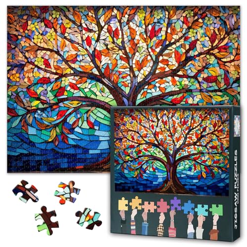Puzzle mit Baum des Lebens aus Glas, 1000-teiliges Puzzle für Erwachsene, Mosaik des Lebensbaums, anspruchsvolle und doch entspannende Aktivität für Spielabende, fertige Größe ist 70 x 50 cm Puzzle mit Baum des Lebens aus Glas, 1000-teiliges Puzzle für Erwachsene, Mosaik des Lebensbaums, anspruchsvolle und doch entspannende Aktivität für Spielabende, fertige Größe ist 70 x 50 cm von TISHIRON