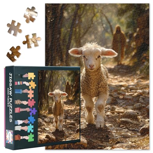 Puzzle mit Jesus und Schaf, 1000 Teile für Erwachsene, lustige, schwierige Schaf-Puzzles für Erwachsene, Kunstwerk-Dekoration, Jesus- und Lamm-Puzzle für Familienspielabend, 70 x 50 cm von TISHIRON