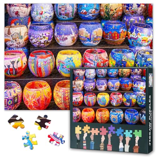 Puzzles 1000 Stück für Erwachsene Bunte Erdwaren Gläser 1000 Stück Puzzles Erwachsene und Jugendliche Familie Spielzeug Herausforderndes Puzzle Geeignet für Spielenächte Größe: 70x50cm von TISHIRON