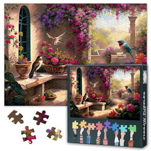 Puzzles 1000 Teile, Bienenvögel Puzzle Erwachsene, EIN Blühender Garten 1000 Teile Puzzles für Erwachsene, 70 x 50cm Puzzle Impossible Geschicklichkeitsspiel für die Ganze Familie von TISHIRON