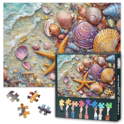 Puzzles 1000 Teile, Muscheln und Seestern Puzzle Erwachsene, Strand 1000 Teile Puzzles für Erwachsene, 70 x 50 cm Puzzle Impossible Geschicklichkeitsspiel für die Ganze Familie von TISHIRON