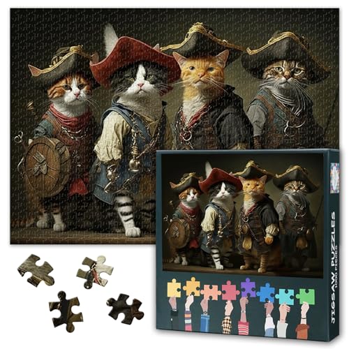 Puzzles 1000 Teile, Piraten-Katze Puzzle Erwachsene, Eine Gruppe von Katzen 1000 Teile Puzzles für Erwachsene, 70 x 50 cm Puzzle Impossible Geschicklichkeitsspiel für die Ganze Familie von TISHIRON
