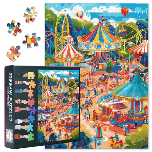 Puzzles 1000 Teile, Vergnügungspark Puzzle Erwachsene, Farbiges Pferd 1000 Teile Puzzles für Erwachsene, 70 x 50 cm Puzzle Impossible Geschicklichkeitsspiel für die Ganze Familie von TISHIRON