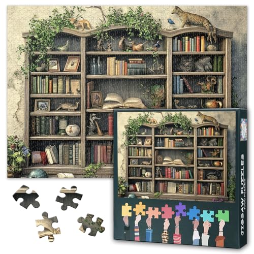 Puzzles 1000 Teile Holztiere, Bücher Puzzle Erwachsene, Alte Bücher 1000 Teile Puzzles für Erwachsene, 70 x 50 cm Puzzle Impossible Geschicklichkeitsspiel für die Ganze Familie von TISHIRON