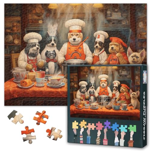 Puzzles 1000 Teile Hund, Hunde die Zusammen Kochen Puzzle Erwachsene, Hunds 1000 Teile Puzzles für Erwachsene, 70 x 50 cm Puzzle Impossible Geschicklichkeitsspiel für die Ganze Familie von TISHIRON