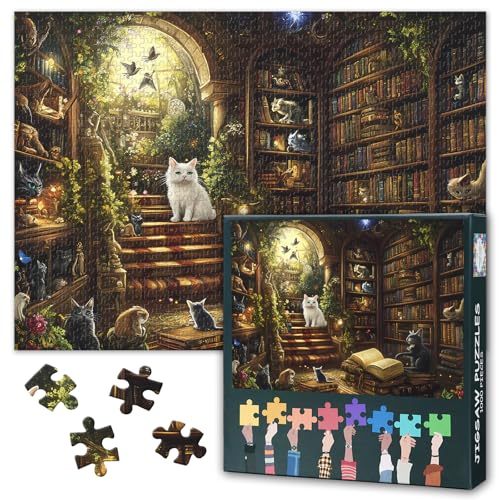Puzzles 1000 Teile Katze, Eine Bibliothek voller Bücher Puzzle Erwachsene, Magische Wesen 1000 Teile Puzzles für Erwachsene, 70 x 50 cm Puzzle Impossible Geschicklichkeitsspiel für die Ganze Familie Puzzles 1000 Teile Katze, Eine Bibliothek voller Bücher Puzzle Erwachsene, Magische Wesen 1000 Teile Puzzles für Erwachsene, 70 x 50 cm Puzzle Impossible Geschicklichkeitsspiel für die Ganze Familie von TISHIRON