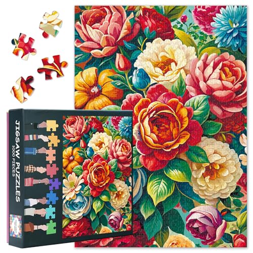Puzzles 1000 Teile Pony und Rosen, Pflanzen Puzzle Erwachsene, Blumen 1000 Teile Puzzles für Erwachsene, 70 x 50 cm Puzzle Impossible Geschicklichkeitsspiel für die Ganze Familie von TISHIRON