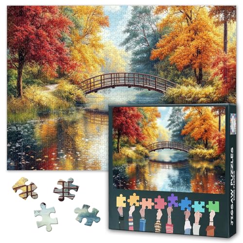 Puzzles für Erwachsene, 1000 Teile, Herbstbrücken-Puzzle, herausforderndes Erwachsenen-Puzzle, ruhiger Flusspuzzle als Heimdekoration, fertige Größe 50 x 70 cm Puzzles für Erwachsene, 1000 Teile, Herbstbrücken-Puzzle, herausforderndes Erwachsenen-Puzzle, ruhiger Flusspuzzle als Heimdekoration, fertige Größe 50 x 70 cm von TISHIRON