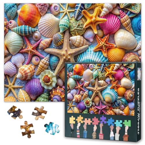 Puzzles für Erwachsene, 1000 Teile – bunte Muschel- und Seestern-Puzzles, Strand, 1000 Teile, großes Format, Puzzle für Erwachsene und Familien, Puzzle 1000 Teile, schön, lebendig, 69,8 x 49,8 cm von TISHIRON