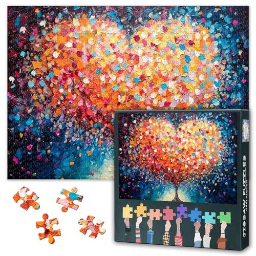 Puzzles für Erwachsene 1000 Stück - Baum des Lebens - Premium 1000 Stück Puzzle für Erwachsene, Herz Baum mit bunten Spritzer Flecken Jigsaw Puzzles mit lebendigen Kunstwerk 27.5"x19.6" von TISHIRON