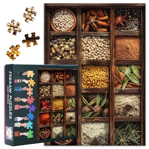 Puzzles für Erwachsene 1000 Stück Gewürze, Jigsaw Puzzles 1000 Teile Kräuter und Gewürze Thema, herausfordernde Puzzle-Spiele für Frauen Home Decoration Größe 70 x 50 cm von TISHIRON