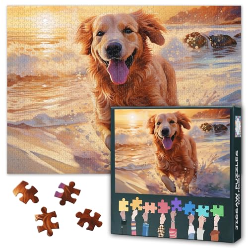 Puzzles für Erwachsene 1000 Stück Golden Retriever,Puzzle 1000 Teile Tier-Thema, Hund und Meer herausfordernde Puzzle-Spiele für Frauen Home Decoration Geschenk Größe 70 x 50 cm von TISHIRON
