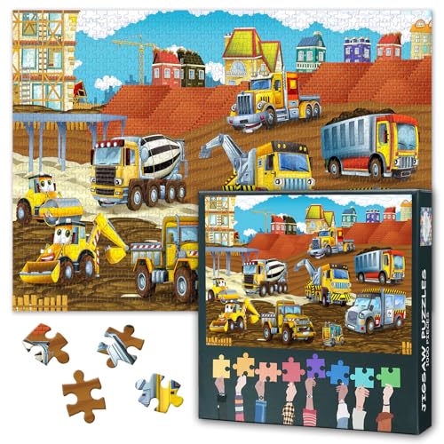 Puzzles für Erwachsene 1000 Stück -Happy Construction Site Vehicles - Premium 1000 Stück Puzzle für Erwachsene, Skurrile Kunst Stil Spaß Puzzles mit Lebendigen Kunstwerk 27.5"x19.6"/70 * 50cm von TISHIRON