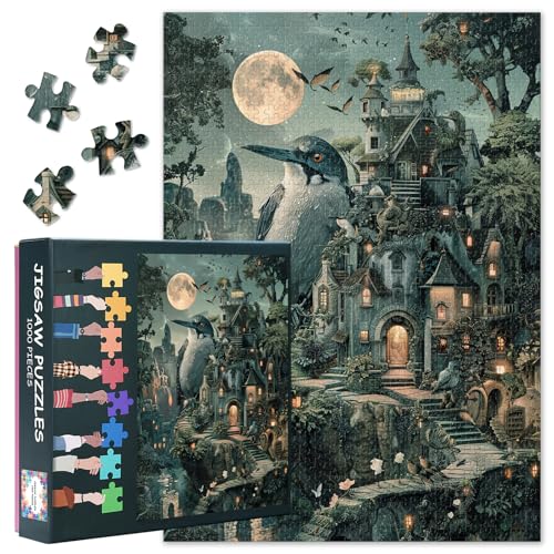 Puzzles für Erwachsene 1000 Stück -Kingfisher ist in der Burg - Premium 1000 Stück Puzzle für Erwachsene, Skurrile Kunst Stil Spaß Puzzle mit Lebendigen Kunstwerk 27.5"x19.6" von TISHIRON