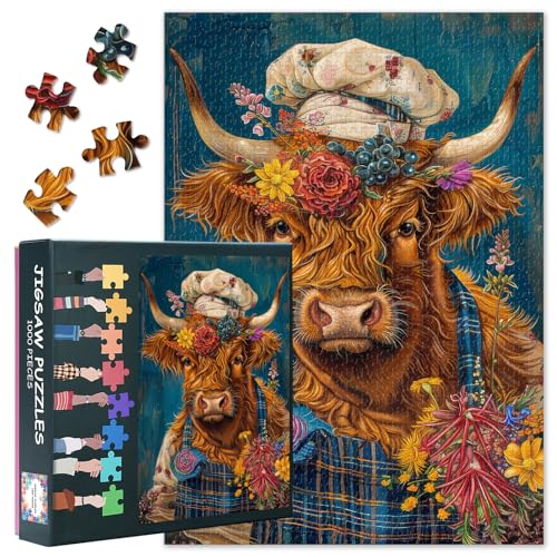 Puzzles für Erwachsene 1000 Stück Koch Kuh, lustige Tiere herausfordernde Puzzle 1000 Teile, 70 x 50 cm Blumen Puzzle Spiel für Frauen Home Decoration (Koch Serie) von TISHIRON