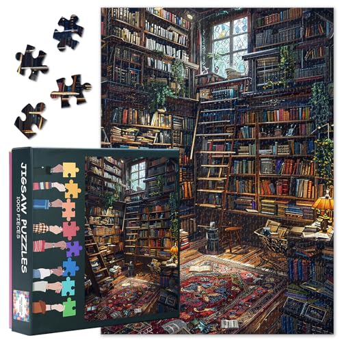Puzzles für Erwachsene 1000 Stück - Puzzles Bücherregal Kunst, 70 x 50 cm Vintage Bibliothek Design schwer unmöglich herausfordernde Puzzle Familienspiel für Männer & Frauen (Home Decor) von TISHIRON