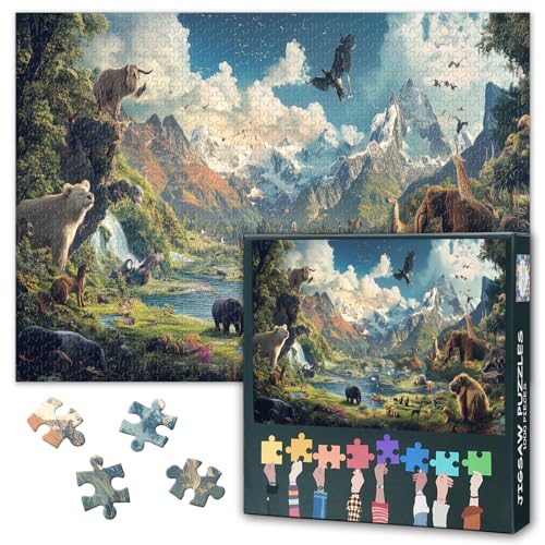 Puzzles für Erwachsene 1000 Stück - Serene Animal Gathering in Mountain Lake Wilderness - Premium 1000 Stück Puzzle für Erwachsene, Puzzles mit lebendigen Kunstwerken (Nature's Harmony) 27.5" x 19.6" von TISHIRON