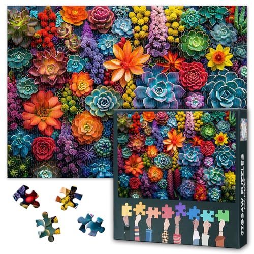 Puzzles für Erwachsene 1000 Stück - Vibrant Succulent Garden Jigsaw Puzzle | Herausfordernde & entspannende Puzzle 1000 Stück mit Premium-Kunstwerk für Home Decor Geschenke 27.5" x 19.6" von TISHIRON