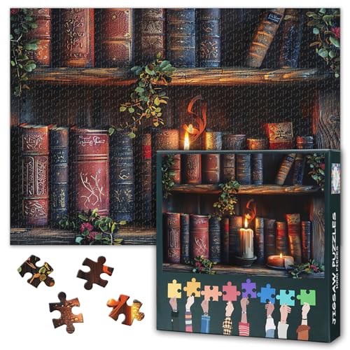 Puzzles für Erwachsene 1000 Stück Vintage Bücher, Puzzle 1000 Teile Kerzenflamme, Bücherregal herausfordernde Puzzle-Spiele für Frauen Home Decoration Größe 70 x 50 cm Puzzles für Erwachsene 1000 Stück Vintage Bücher, Puzzle 1000 Teile Kerzenflamme, Bücherregal herausfordernde Puzzle-Spiele für Frauen Home Decoration Größe 70 x 50 cm von TISHIRON