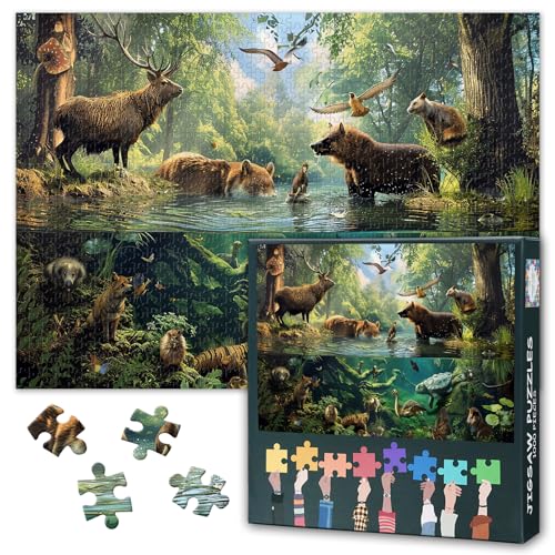 Puzzles für Erwachsene 1000 Stück - Wald Tiere Jigsaw Puzzles, Serene Landschaft 1000 Stück Puzzle für Erwachsene, anspruchsvolle Puzzle 1000 Stück, Art Decor & Familie Spaß Geschenk 27.5" x 19.6" von TISHIRON