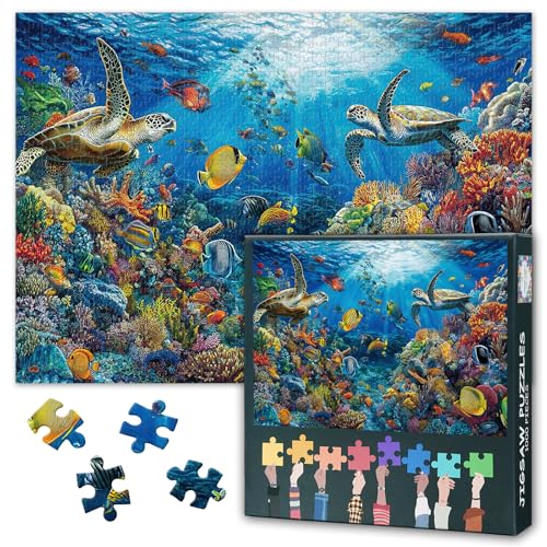 Puzzles für Erwachsene 1000 Stücke, Meeresschildkröten Jigsaw Puzzle Tiefseefisch Kunstwerk, Unterwasser Korallenriff Herausfordernde Puzzles Home Decor Geschenk Spielzeug 27.5" x 19.6" von TISHIRON
