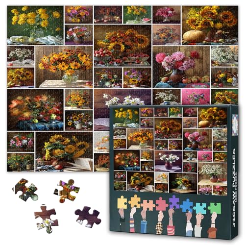 Puzzles für Erwachsene 1000 Stücke, Vintage Flower Collage Jigsaw Puzzle Stillleben Blume Kunstwerk, Herausfordernde Puzzles Home Decor Geschenk Spielzeug für Männer Frauen Ältere 27.5" x 19.6" Puzzles für Erwachsene 1000 Stücke, Vintage Flower Collage Jigsaw Puzzle Stillleben Blume Kunstwerk, Herausfordernde Puzzles Home Decor Geschenk Spielzeug für Männer Frauen Ältere 27.5" x 19.6" von TISHIRON