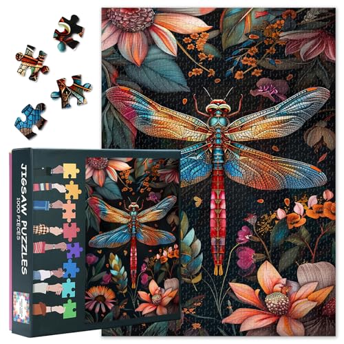 Puzzles für Erwachsene 1000 Stücke Bunte Libelle Puzzle 1000 Stücke für Zuhause Schlafzimmer Flur Dekoration Herausfordernd/Lebendiges Detail Ideal für Puzzle Enthusiasten Größe: 70x50cm von TISHIRON