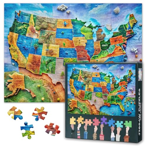 Puzzles für Erwachsene 1000 Stücke - Detaillierte US-Städte & Geographie Karte Pädagogische Jigsaw Puzzle | Herausfordernde Erwachsene Puzzles für Home Decor & Lernen 27.5" x 19.6" von TISHIRON