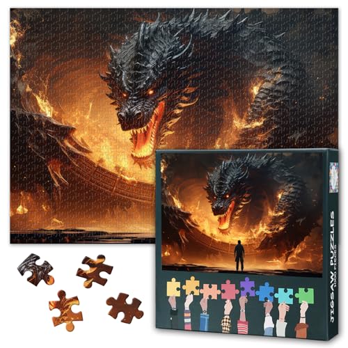 Puzzles für Erwachsene 1000 Stücke Feuerdrache Herausfordernde Puzzles für Erwachsene, 70 x 50 cm Puzzle Spiel für Frauen Home Decoration Geburtstagsgeschenk (Tiere Serie) von TISHIRON