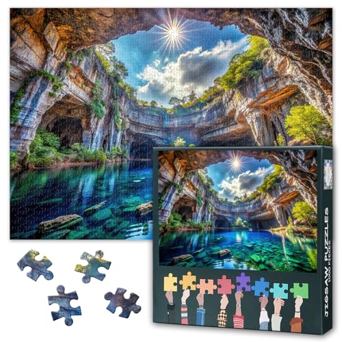 Puzzles für Erwachsene 1000 Stücke - Griechische Insel Höhle See Jigsaw Puzzle | Herausfordernde Erwachsene Puzzles für Home Decor & Lernen (Hidden Cave) Geschenke 70 * 50cm von TISHIRON