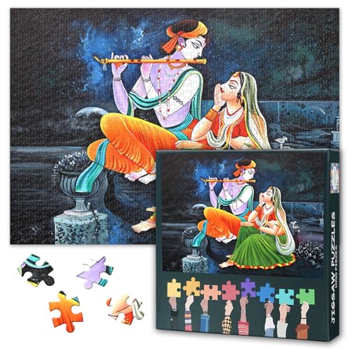 Puzzles für Erwachsene 1000 Stücke Hinduismus herausfordernde Puzzles für Erwachsene Radha Krishna, 70 x 50 cm Puzzle Spiel für Frauen Home Decoration Geburtstagsgeschenk (Hindu Religiou Serie) von TISHIRON