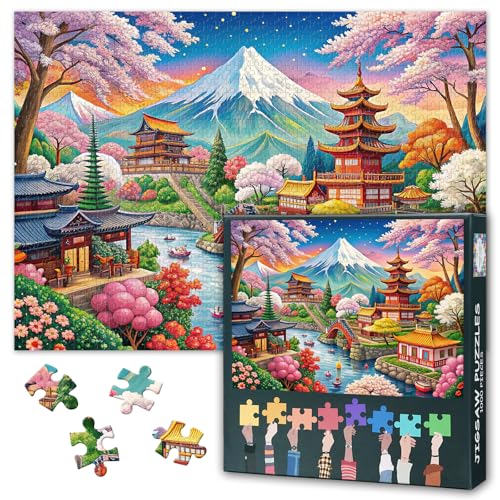 Puzzles für Erwachsene 1000 Stücke - Mount Fuji, Japan Jigsaw Puzzle | Vibrant Playful Nostalgic Japanisch-Inspirierte Kunst Herausfordernde Erwachsenen Puzzles für Home Decor & Lernen 27.5"x19.6" von TISHIRON