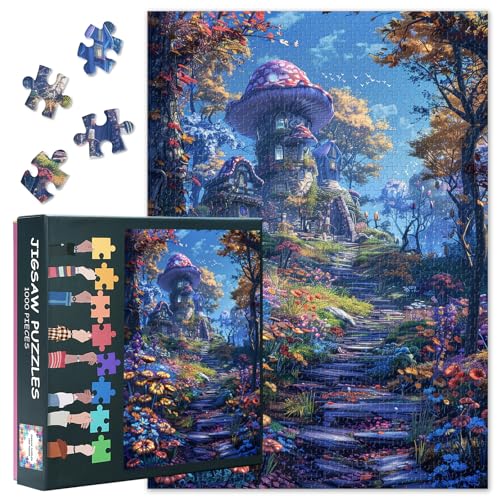 Puzzles für Erwachsene 1000 Stücke Pilzhaus im verzauberten Wald Puzzles Herausforderndes Puzzle Geeignet für Spielnächte für Zuhause Schlafzimmer Flur Dekoration Größe: 70x50cm von TISHIRON