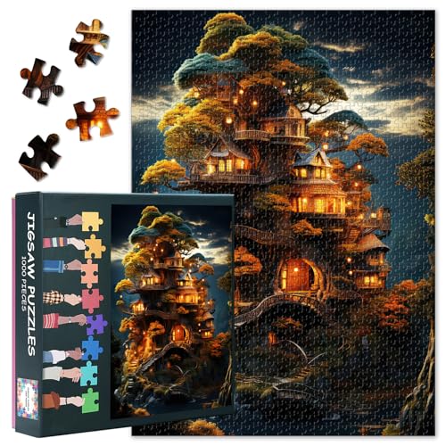 Puzzles für Erwachsene 1000 Teile, Fantasielandschaft mit einem Baumhaus in Form eines Drachen, Unmögliches 1000-Teile-Puzzle für die Wanddekoration zu Hause, 50 x 70 cm Puzzles für Erwachsene 1000 Teile, Fantasielandschaft mit einem Baumhaus in Form eines Drachen, Unmögliches 1000-Teile-Puzzle für die Wanddekoration zu Hause, 50 x 70 cm von TISHIRON