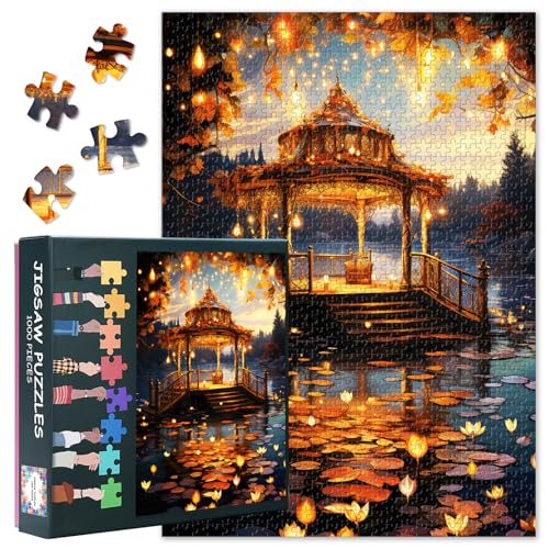 Puzzles für Erwachsene 1000 Teile, Pavillon am See im Herbst Puzzle, Unmögliches 1000-Teile-Puzzle für die Wanddekoration zu Hause, 50 x 70 cm von TISHIRON