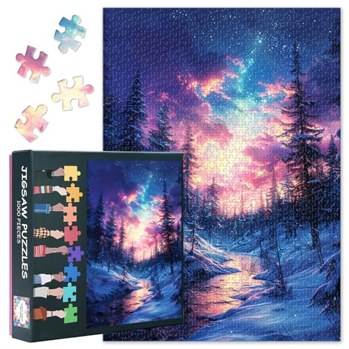 Puzzles für Erwachsene 1000 Teile, Wunderschöne Aurora Borealis über einem stillen Wald 1000-Teile-Puzzle, Unmögliche Puzzles, 50 x 70 cm von TISHIRON